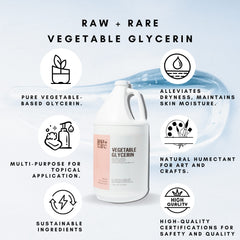 Raw Plus Rare glycerin colorless liquid highlighting purity for skin care