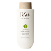 RAW SUGAR Green Tea Aloe Soother en botella, hidrata y calma la piel sensible.