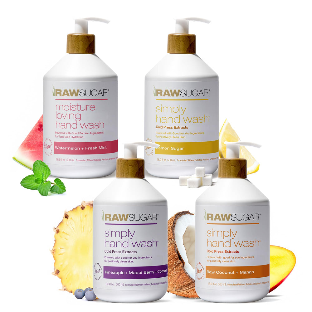 RAW SUGAR Lemon Sugar hand wash bottle for refreshing cleanse and hydrated hands.
