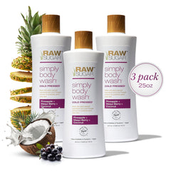 RAW SUGAR Pineapple Maqui Berry Reviver bottle front — tropical cleansing for refreshed skin