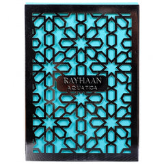 Rayhaan Aquatica base notes patchouli and musk, lasting signature finish.