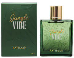 Rayhaan Jungle Vibe packaging and 100 ml bottle for versatile unisex fragrance.