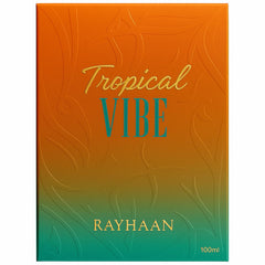 Rayhaan Tropical Vibe bottle side view highlights sleek design for confident occasions.