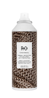 R+Co Chainmail bottle showing 450°F heat protection for smooth, resilient styling
