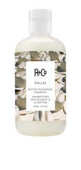 R+Co Dallas thickening shampoo bottle closeup highlights volumizing potential