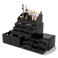 READAEER makeup organizer front view with 12-drawer layout keeps cosmetics neatly organized.