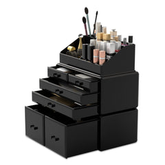 ReadAEER makeup organizer 3-piece set in black with six drawers for tidy cosmetics
