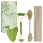 Real Perfection Gua Sha Face Roller Set shown for daily facial massage and contouring.