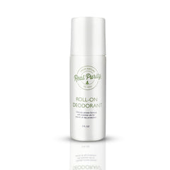 Real Purity Roll-On Deodorant bottle close-up showing quick-drying protection for sensitive skin.