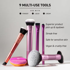 Real Techniques angled fan finishing brush for precise cheek blending and a natural glow.