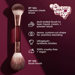 Real Techniques Cherry On Top It’s All Blush Brush 105 blush head blends powder blush smoothly.