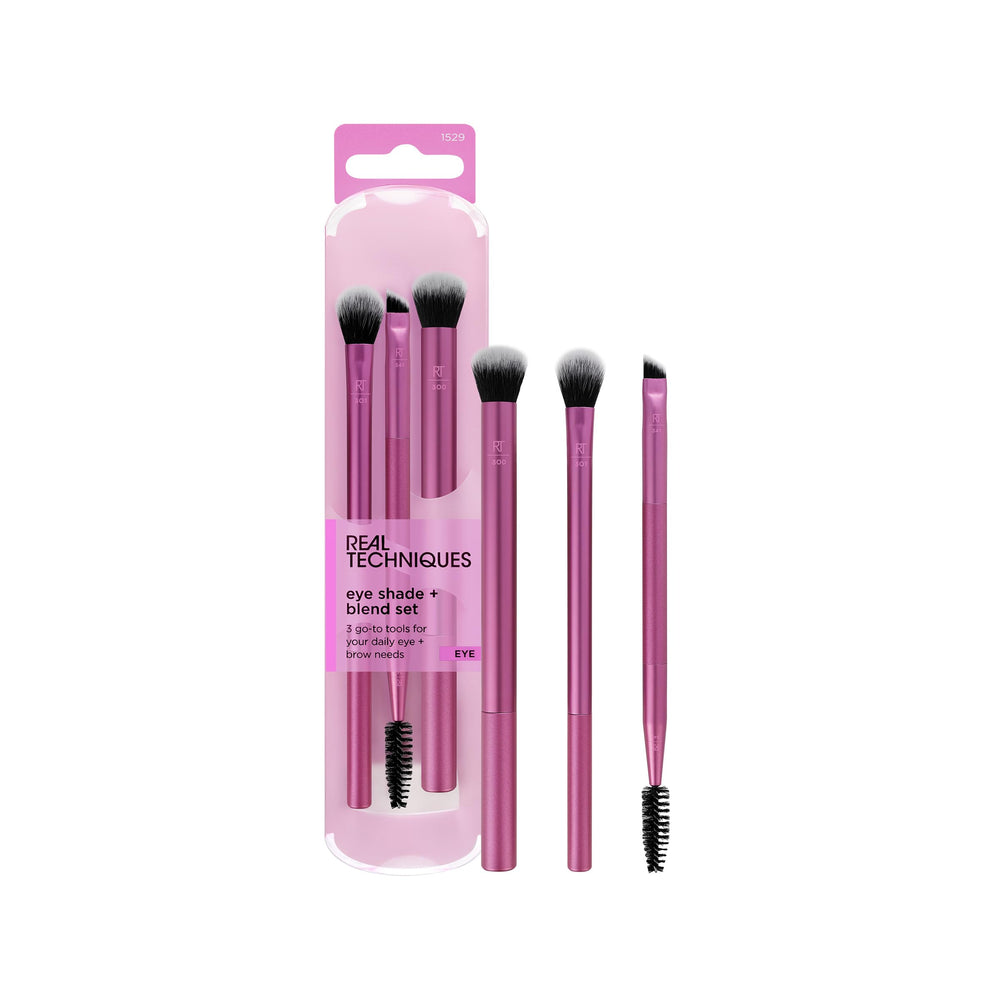 Real Techniques Eye Shade and Blend base shadow brush for precise lid color application.
