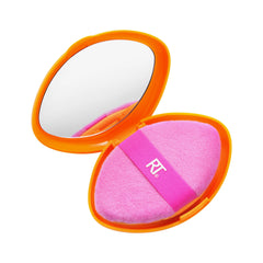 Real Techniques Miracle 2-in-1 powder puff with pink plush side for even powder pickup