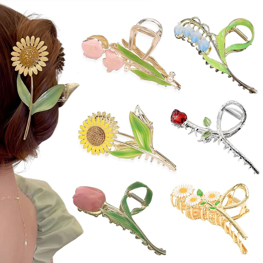 REALHUNLEE garras flor tulipán grande: sujeción firme para cabello grueso