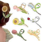 REALHUNLEE garras flor tulipán grande: sujeción firme para cabello grueso