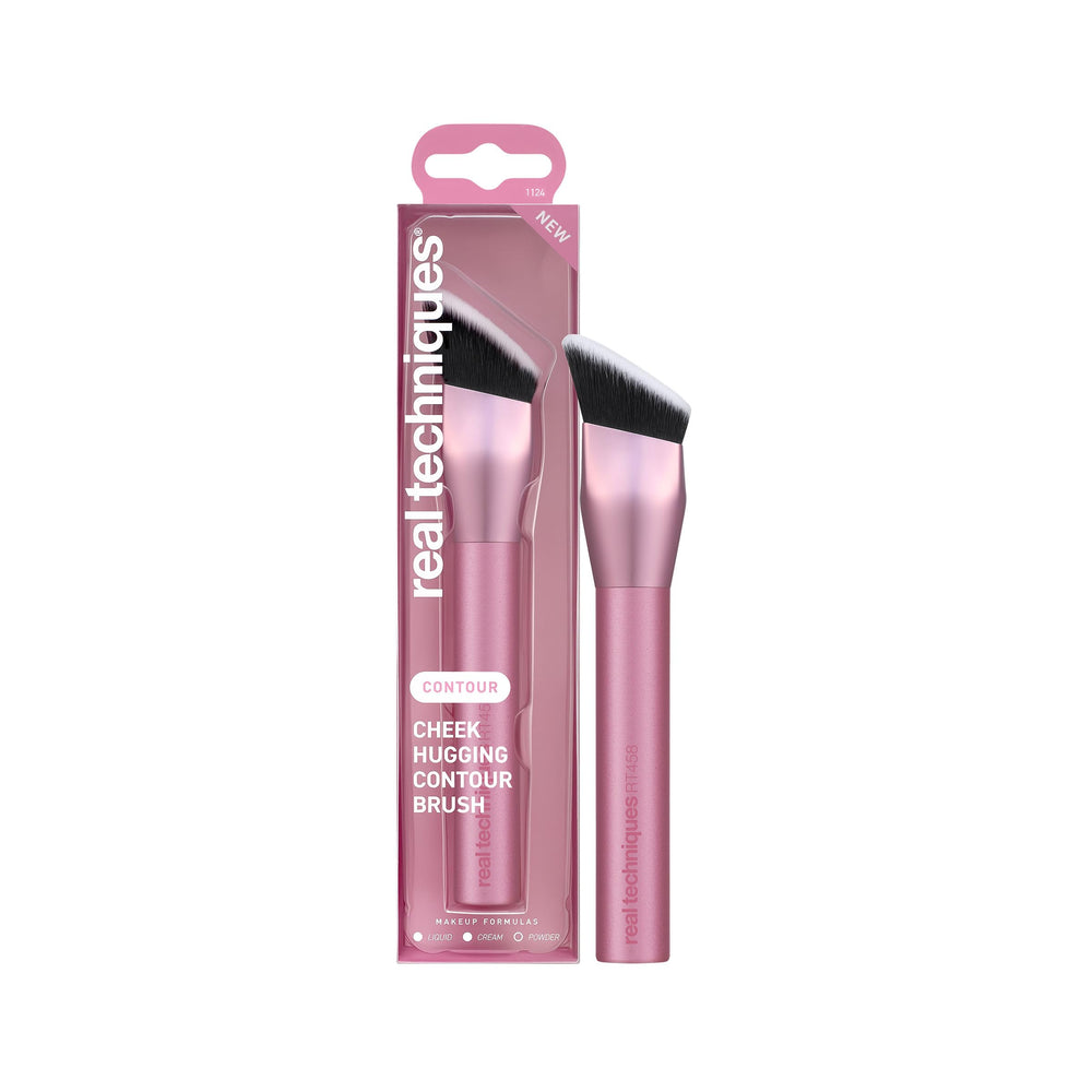 Real Techniques Cheek Hugging Contour Brush with angled head for precise sculpting.