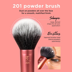 Real Techniques Ultra Plush Powder Brush provides sheer coverage for a natural look.