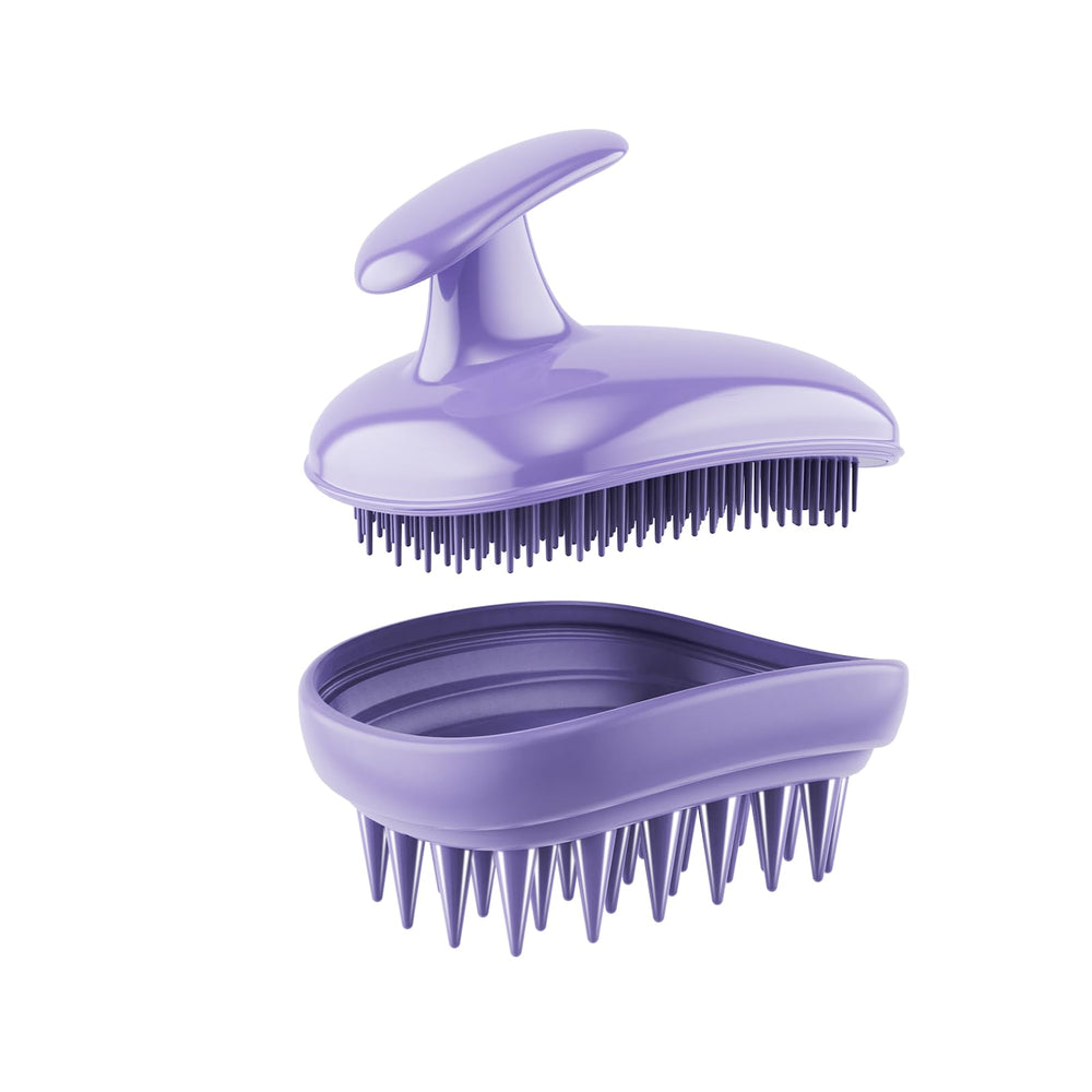 Rebex 2-in-1 scalp massager purple brush gently pampers the scalp during washing.