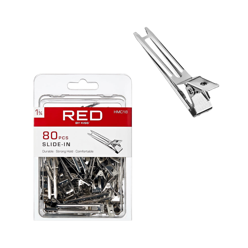 Red by Kiss 80pcs slide-in clips closeup for secure grip and versatile styling