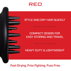 Red by Kiss diffuser features extra-long prongs for deeper root lift.