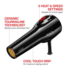 Red by Kiss 2200W dryer highlighting ionic technology for smoother, frizz-free results.
