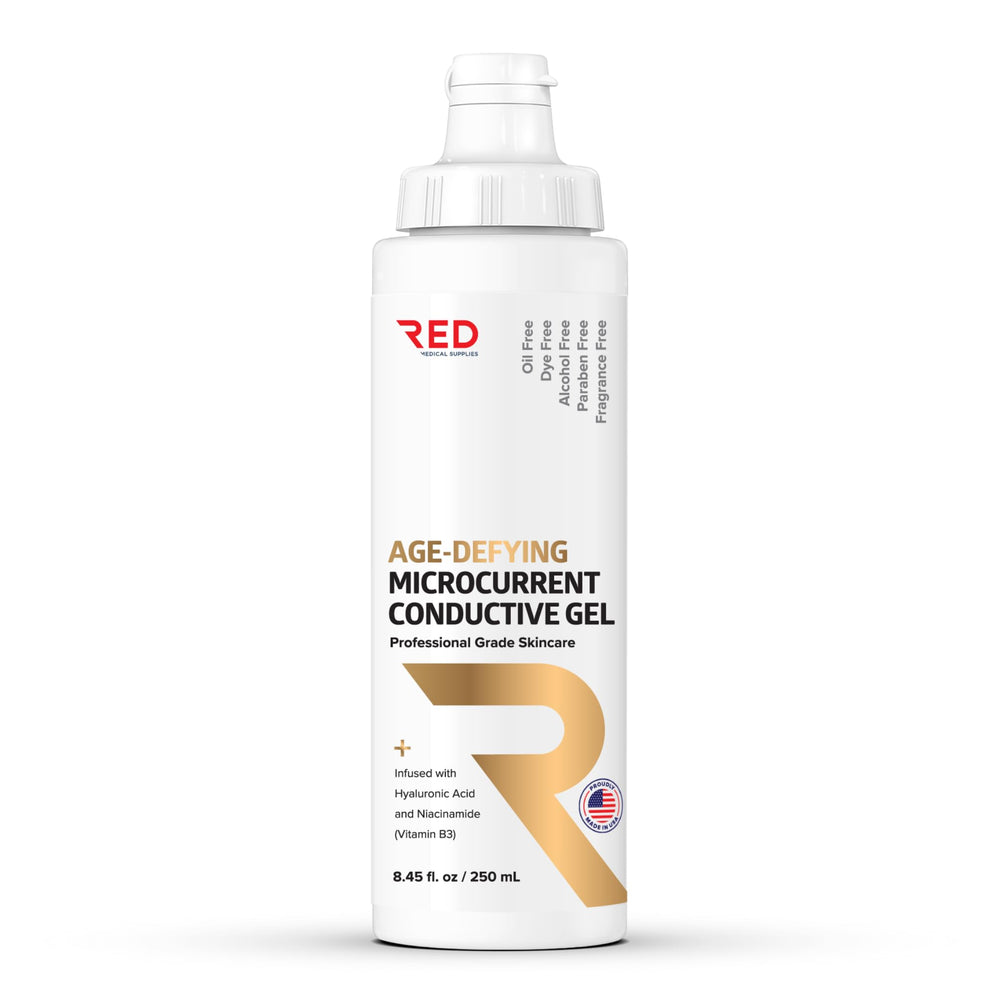 RED Medical Supplies Age-Defying Gel bottle close-up, smooth texture for glide and hydration.