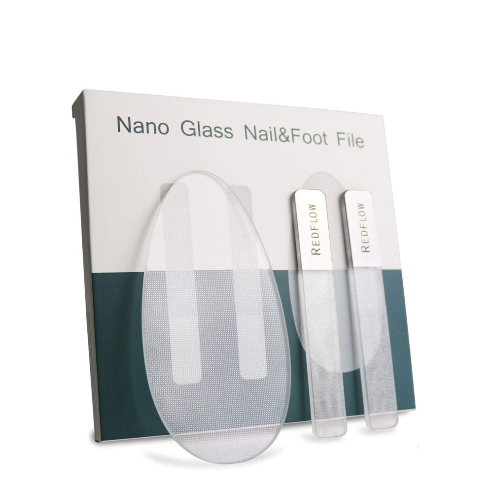 RedFlow glass nail file set shown in a compact kit for precise shaping.