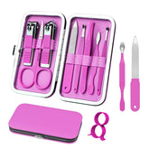 RedFlow 8-in-1 manicure set with purple leather case for travel