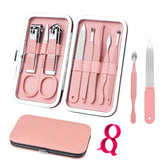 RedFlow 8-in-1 manicure set in pink case for easy travel and organization.