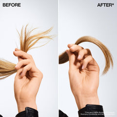 Close-up of end-seal effect by Redken Balm on split ends