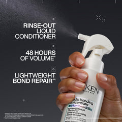 Redken Acidic Bonding Concentrate spray application in hand for quick conditioning.