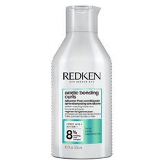 Redken Acidic Bonding Curls bottle shows silicone-free bond-building benefits for curls.