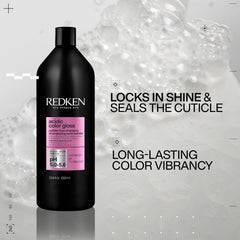Redken Acidic Color Gloss shampoo close-up shows amino acids and vitamin E.