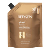 Redken All Soft Shampoo bottle pour demonstrates gentle cleansing for dry hair