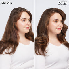 Redken Big Blowout Gel close-up showing hair shine and bounce.