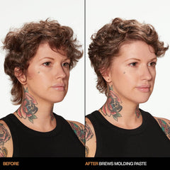 Hands applying Redken Brews Molding Paste for easy, moldable styling.