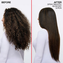 Redken Brews Spray Smooth provides heat protection up to 450°F for styling.