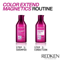 Redken Color Extend Magnetics shampoo packaging highlighting sulfate-free color care.