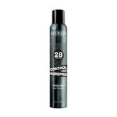 Redken Control Hairspray 28 bottle on dresser showing all-day hold