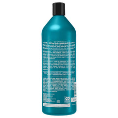 Pouring Redken Extreme Length conditioner bottle demonstrates lightweight nourishment for reduced breakage.