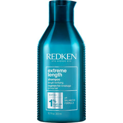 Redken Extreme Length Shampoo bottle front view highlighting biotin for stronger hair