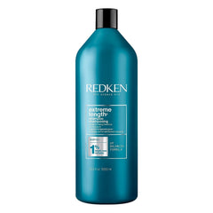 Redken Extreme Length Shampoo bottle front shows biotin for stronger hair.