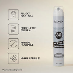 Redken Max Hold Neutral Hairspray 32 all hair types on model demonstrates versatility.