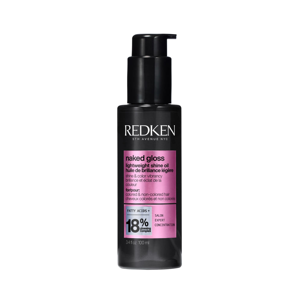 Redken Naked Gloss Shine Oil bottle pour for easy application and light glow