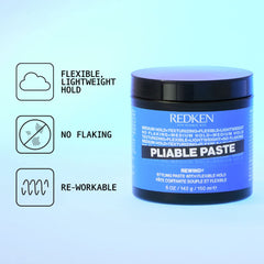Hands applying Redken Pliable Paste to damp hair for texture and shape.