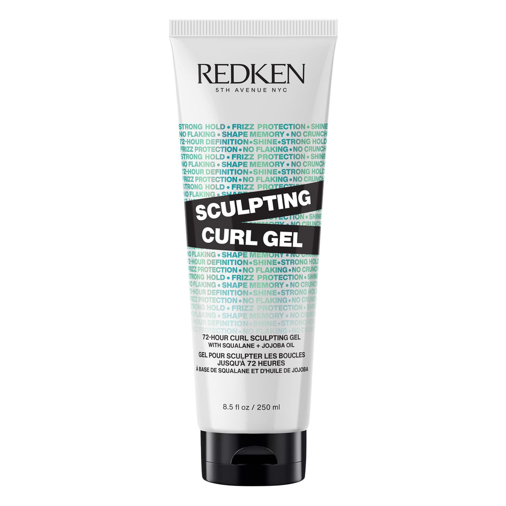 Redken Sculpting Curl Gel bottle close-up for defined, frizz-free curls.
