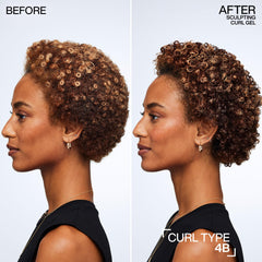Wet curls with Redken Sculpting Curl Gel in styling phase.