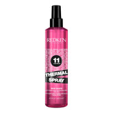 Redken Thermal Spray 11 Low Hold bottle showing heat protection and shine