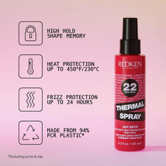 Redken Thermal Spray 22 mist application demonstrates even coverage for styling.