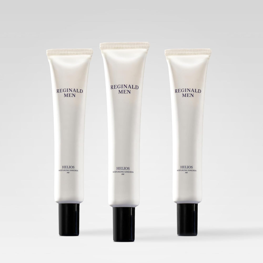 Reginald Men Helios SPF 50+ front view bottle offers reliable daily protection.